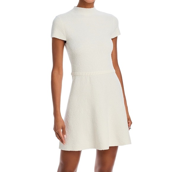 Aqua Dresses & Skirts - AQUA Women's Cream Textured Short Sleeve Fit & Flare Mini Dress - XXL